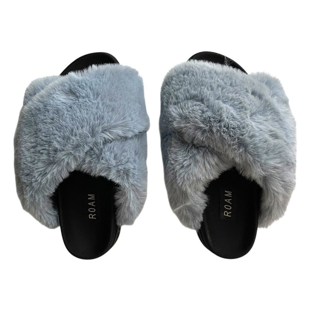 NWOT ROAM Cloud Slipper Slides Icy Blue Furry Sz 37 Faux Fur Chic Fuzzy